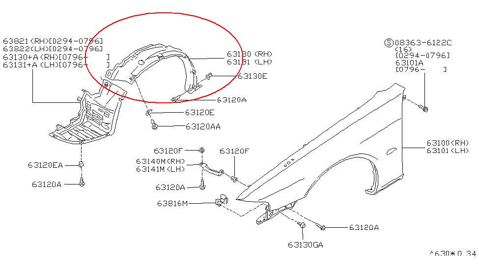 Nissan S14a innerskärm fram Vänster bakre del